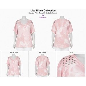 Lisa Rinna Collection Pink Marble Print Studded V-Neck Flutter Sleeve Top 3X